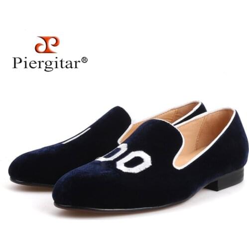 Piergitar 2018 New style Handmade Men Loafers With Initial Embroidery Leather insole Slip-on Fashion party and wedding men shoes