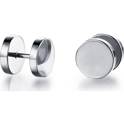 Stainless Steel Round Dumbbell Earrings Men Simple Punk Hip Hop Rock Black Silver Color Stud Earring Jewelry for Women Girls