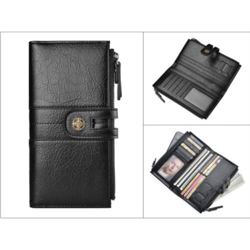 2020 New Luxury Brand Men Wallets with Zipper Buckle Long Wallet Retro Hand Phone Bag Multi-card Position Solid Color Coin Purse
