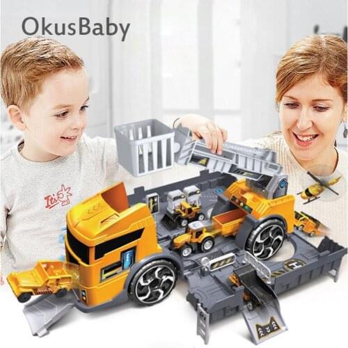 2021 New Creative Baby Play Toy Vehicle Parking Lot DIY Assemble Fire Rescue Truck Engineer Kit Children Collection Car Model