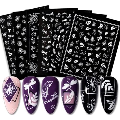 Black Luminous Effect 3D Leaf Flower Nail Art Shinning Glitter Nail Art Sticker Decoration Manicures Tips Tool Summer Design