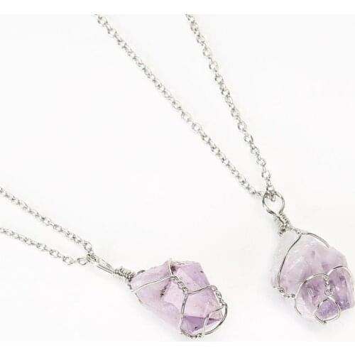 Irregular Rough Wire Wrapped Necklace Natural Reiki Healing Crystal Quartz Stone Pendant