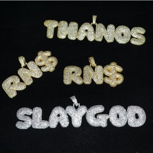 Necklace Jewelry Custom Bubble Letters Pendant Necklaces Mens Zircon Hip Hop Jewelry with 24 inch Rope Chain