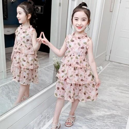 Girls Dress Chiffon Print Summer Dress For Girls 2020 Casual Girls Princess Dress Teen Kids Girls Clothes 4 6 8 9 10 12 13 Years