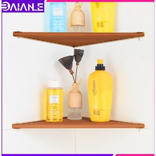 Bathroom Shelf Organizer Shower Rack Aluminum Wood Corner Caddy Shampoo Storage Holder Shelves Bathroom Accessories Wall Mounted
