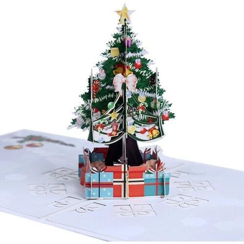 Merry Christmas Vintage 3D Laser Cut Pop Up Paper Handmade Custom Greeting Cards Christmas Gifts Souvenirs Postcards Supplies