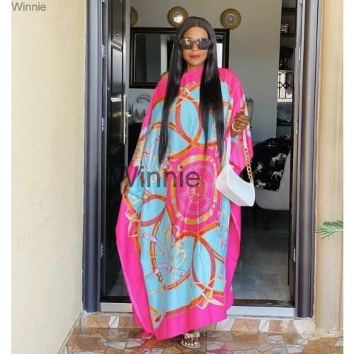 Classy Floral Printed Boho maxi dress Free size Sexy lady Kaftan silk beach dress African dresses for women