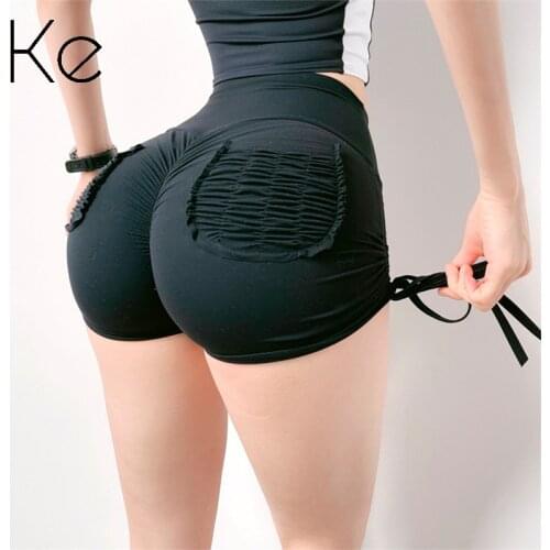 KE Lace-up high-waist sexy sports shorts female hips tight-fitting stretch running yoga fitness hot pants pocket shorts