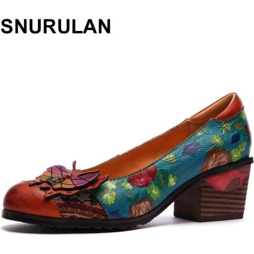 SNURULANVintage Colorful Genuine Leather Women Pumps Splicing Butterfly Lace-Up Bride Wedding Shoes Spring Bohemian Oxford Ladie