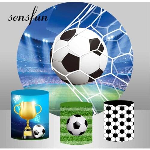 Sensfun Sport Football Theme Round Backdrops For Photography Soccer Cup Boys Birthday Party Circle Backgrounds Plinth Covers