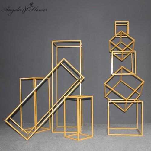 Wedding Geometric Road Guide Ornaments Iron Artificial Flowers Stand Wedding Props Quare Block Table Centerpiece Flower Frame