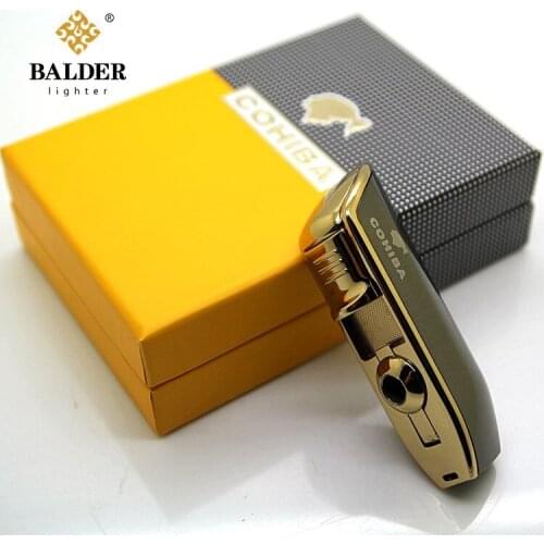 COHIBA Windproof Powerful Triple Torch Lighter BBQ Jet Gas Cigar Lighter Turbo Metal Kitchen Cigar Spray Gun Outdoor Gadgets Man