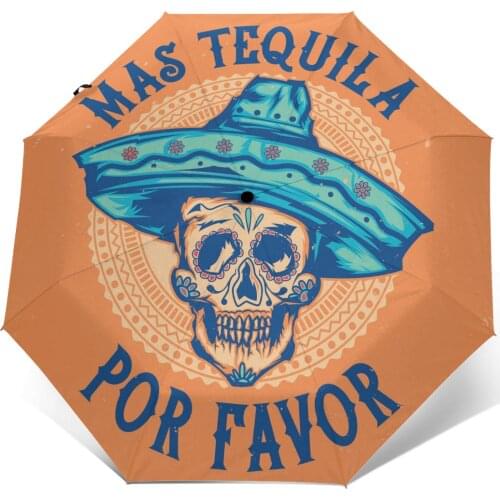 Wind Resistant Folding Automatic Umbrella Women Auto Mexico Skull Poster Windproof Umbrellas Rain For Men Parasol