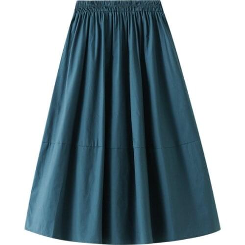 2021 Summer New Retro Simple Solid Elastic High Waist Slim Casual Loose Casual All-match Women A-line Long Skirt Free Shipping