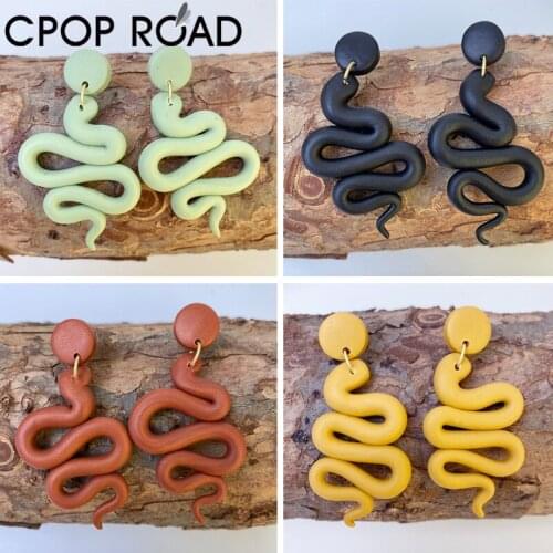 Creative Color Snake Polymer Clay Earrings for Women Handmade Texture Cute Dangle Earring Fashion Clay Jewelry Girl Party Gift