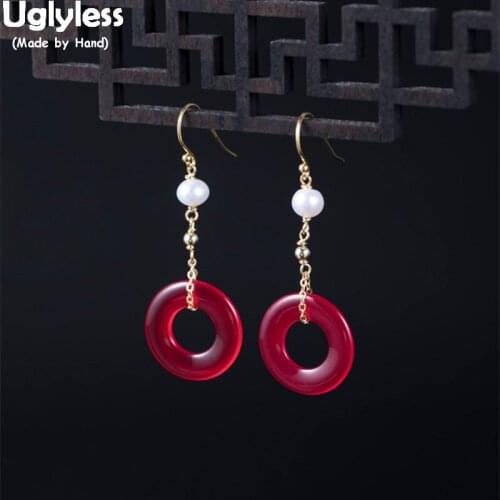 Uglyless Real 925 Sterling Silver Natural Pearls Earrings for Women HOT Pink Agate Earrings Summer Wild Buttons Brincos Bijoux