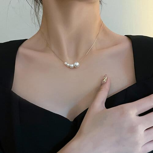 925 Sterling Silver From Big To Small Pearl Necklace For Women Simple Hot Fashion Clavicle Chain Wholesale