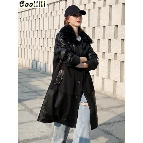 Boollili Genuine Leather Jacket Sheepskin Coat Women 90% White Duck Down Coat Lamb Fur Collar Winter Coat Women