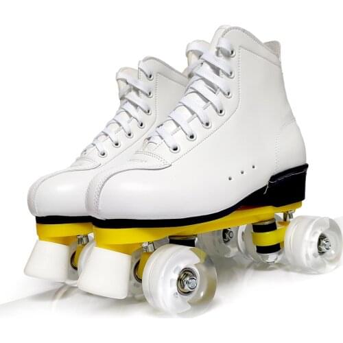 100% Cowhide Lether Luxury Roller Skates Shoes 4 Wheels White Black Woman Man Kids Double Row Patines Sneaker Europe Size 36-45