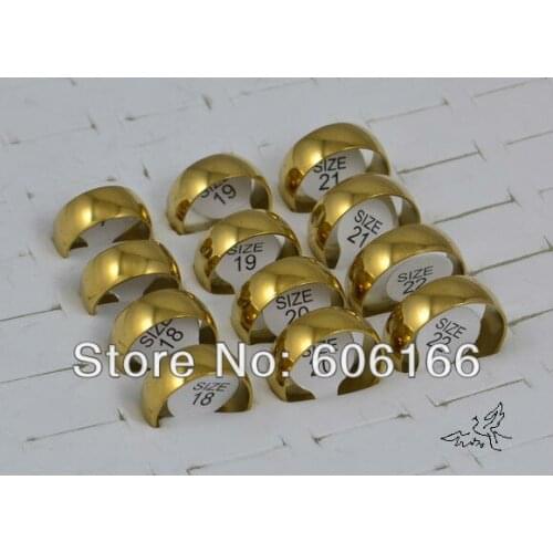 100pcs/lot 8mm Wedding Bands Engagement Ring Mix Size Gold Tone Polishing Dome Half Round Stainless Steel Rings Fashion Jewelry