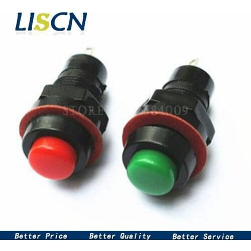 10PCS Mini Small Round Button Red and Green DS-211 Lockless Button Reset Switch Push OFF-(ON) 10mm 1A 250V AC