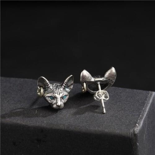 2021 New Style Hot Sale Silver Plated Cat Stud Earrings Personality Men Womens Gothic Cat Earrings Punk Men Women Party Jewelry