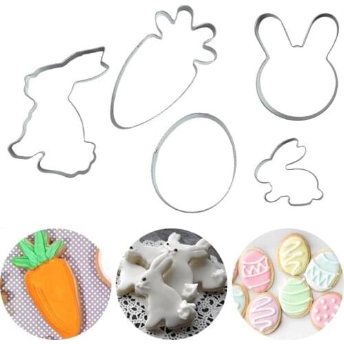 3D Cookie Cutter Tools Easter Eggs Rabbit Chick Carrot Shaped Biscuit Mold Easter Home Kitchen Baking Cake Decorating