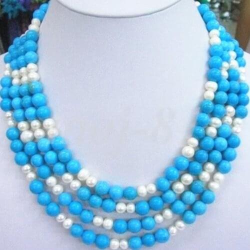 4 rows 8mm synthetic calaite natural white pearl 7-8mm round beads elegant necklace women party jewelry gifts 17-20inch MY5260