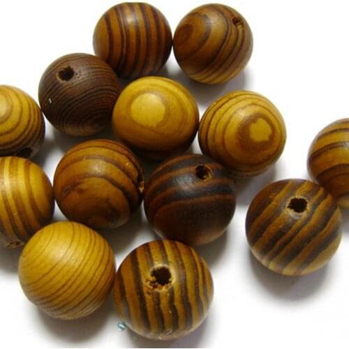 50 Natural Pattern Round Wood Beads~ Wooden 14mm