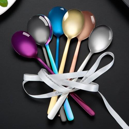 7PCS/Sets 8.07" Large Stainless Steel Buffet Serving Spoon Soup Public Spoon Stirring Tablespoon Restaurant Western Round Spoons