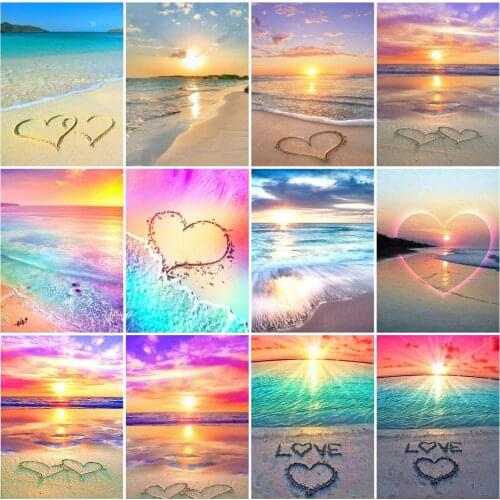 AZQSD Full Square Diamond Embroidery Seaside Sunset Love Mosaic Rhinestones Diamond Painting Landscape Handicraft Home Decor