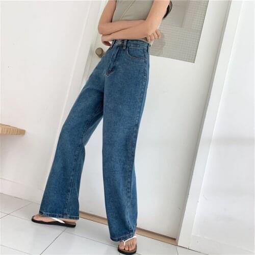 Spring Autumn 2020 Fashion new style denim female fat mm large size high waist drape wide leg pants loose straight leg pants