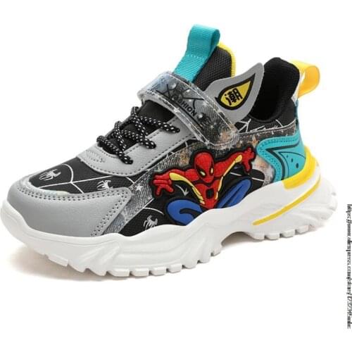 Disney New Childrens Sneakers SpiderMan Leather Boys School Shoes Girl Non-slip Autumn Breathable Outdoor Children Sports Shoes
