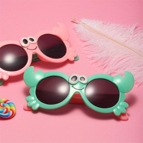 Children Wrap Round Sunglasses Boy Girl Cute Cartoon Crab Shape Kids Vintage Sunglasses Protection Classic Creative Eyeglasses