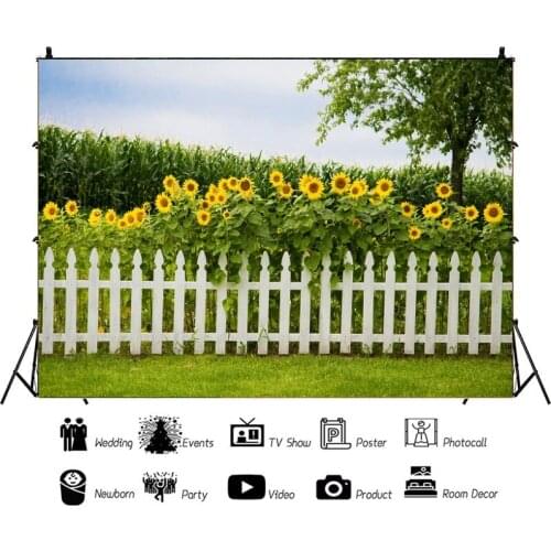 Home Field Blooming Sunflower Fence Scenery Portrait Photo Background Photographic Vinyl Backdrop Photocall Studio Booth Props