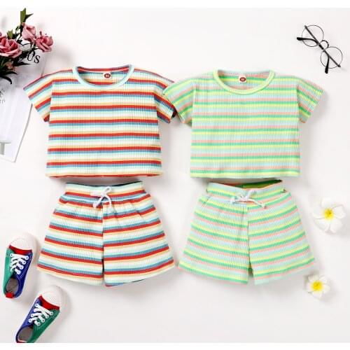 Lioraitiin 0-18M Infant Baby Girl’s Casual T-shirt Shorts Set Fashion Stripe Short Sleeve Tops and Short Pants 2Styles Clothing