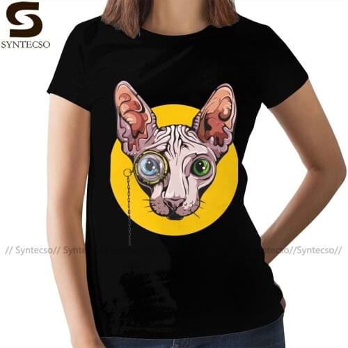Sphinx Cat T-Shirt Sphinx Cat With Monocle T Shirt Short-Sleeve Purple Women tshirt Ladies Tee Shirt