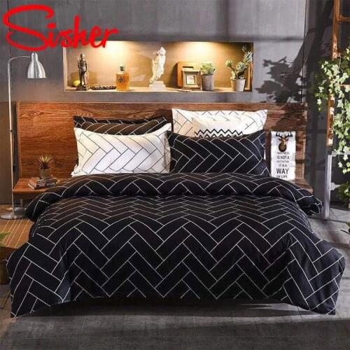 Geometric Print Bedding Set Black Stripe King Size Duvet Cover Sets Single Double Full Queen Bed Linens Quilt Covers Bedclothes