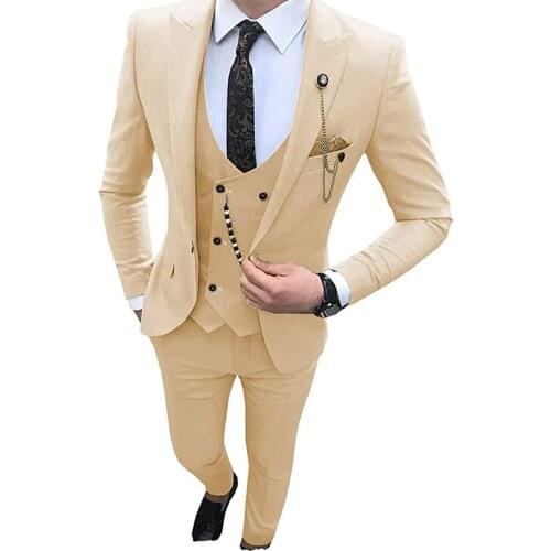 Mens Suit Slim Fit Tuxedos 3 Pieces Party Blazer Prom Leisure Suit Jacket Blazer & Pants & Vest for Wedding