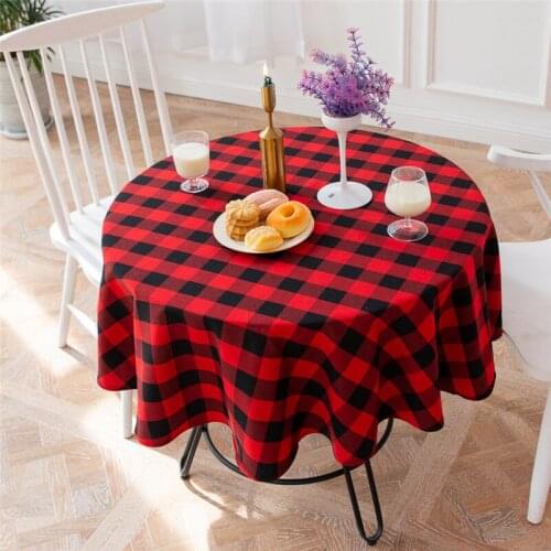 Red and Black Plaid Printed Tablecloth for Round Table Checkered Table Cloth Party Decoration Restaurant Home Wedding Tablecloth