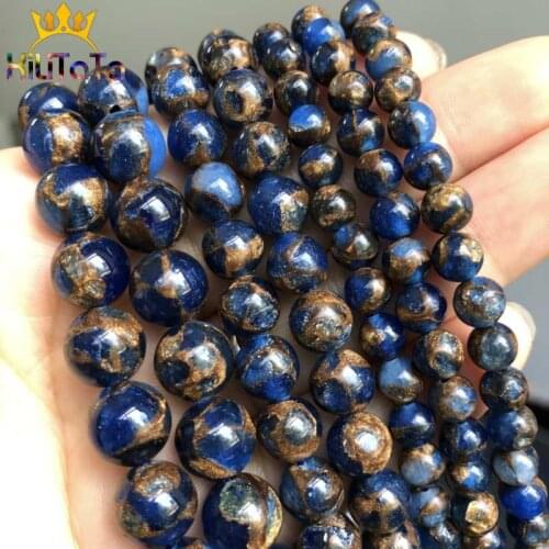 Round Natural Dark Blue Cloisonne Beads Loose Stone Beads For Jewelry Making DIY Bracelet Necklace Accessories 15'' 6/8/10mm