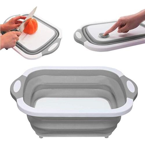 Kitchen Foldable Chopping Board Multifunction Wash Basin Vegetable Cleaning Leachable Water Bucket Portable Picnic Cutting Board