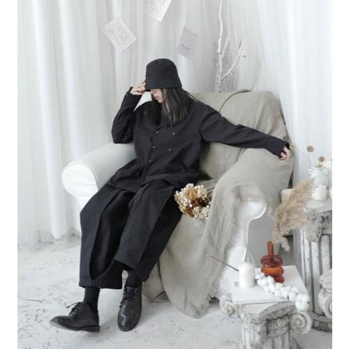 Autumn womens new lapel solid color long-sleeved jacket double breasted suit collar loose casual long-sleeved jacket fashion