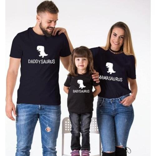 Summer Family Matching T shirt Saurus Daddy Mommy and Me T-shirts Clothes Mother Daughter Father Son Cotton Tops Boys Girls Tees