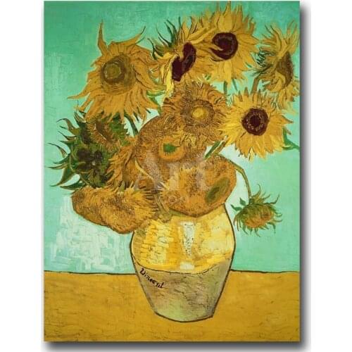 Best Seller Wall art oil painting Vincent Van Gogh Sunflowers against Green Background Hand painted Canvas reproduction Quality