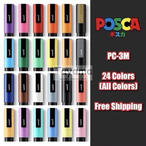 24pcs Uni Posca PC-3M Paint Marker- Extra Fine Bullet Tip 0.9-1.3mm Art Marker Pens Water-Based 24 Colors