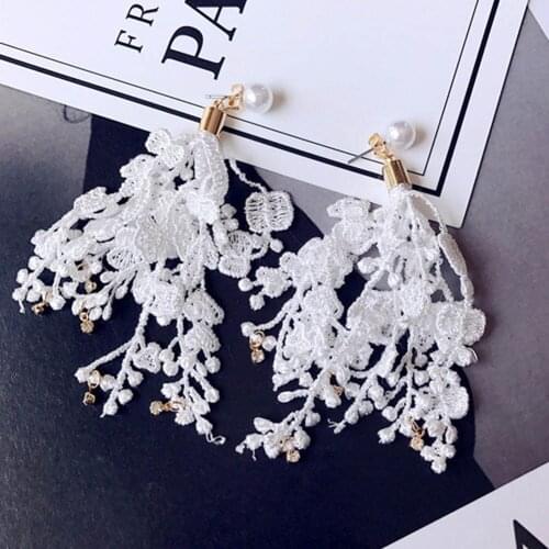 Fashion Earring Female Drop Hanging Tassel Flower Fringe Dangle Statement Boho Lace Women Wedding Pendant Jewelry