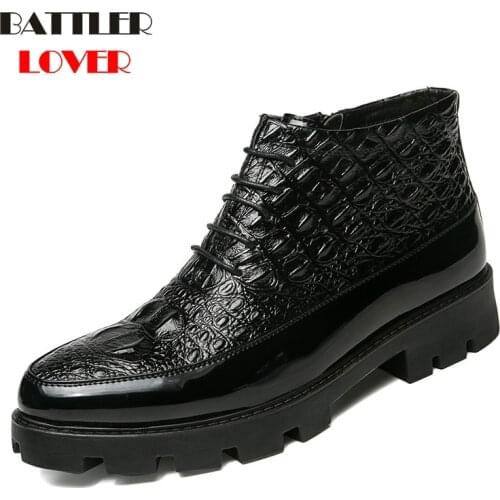 Dropshipping Men Boots Shoes Classic Crocodile Oxfords Boot Man Autumn Winter Ankle Chelsea leather Business Dress Botas Hombre