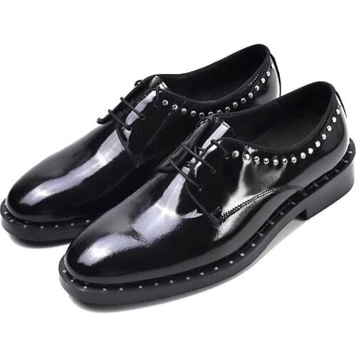 Willow spike men shoes spring and summer top layer cowhide lace up British style handmade leather patent leather business form