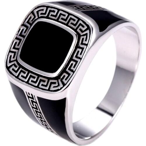 New style smooth square male ring Real solid s925 silver high-quality crystal glue fashionable atmosphere simple ring for Man